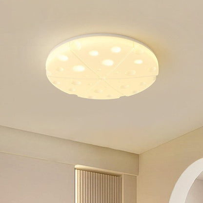 Modern Art Deco Cheese Round Dome Iron Rotational Molding LED Flush Mount Ceiling Light For Bedroom
