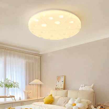 Modern Art Deco Cheese Round Dome Iron Rotational Molding LED Flush Mount Ceiling Light For Bedroom