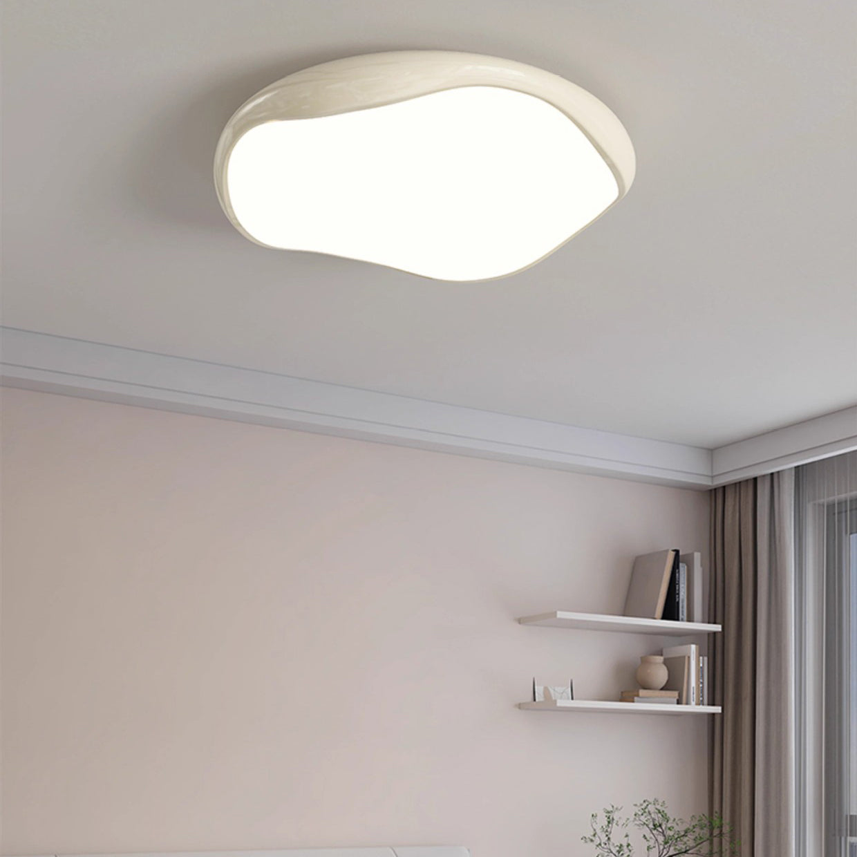 Modern Minimalist Cream Irregular Round Iron Acrylic LED Flush Mount Ceiling Light For Bedroom