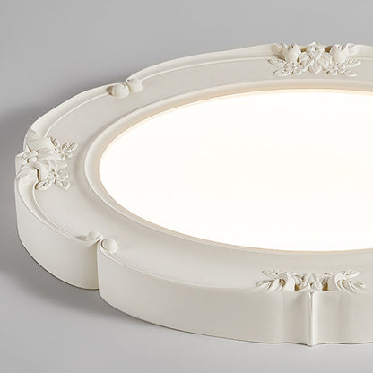Modern Minimalist Cream Carved Round Dome Resin Acrylic LED Flush Mount Ceiling Light For Bedroom