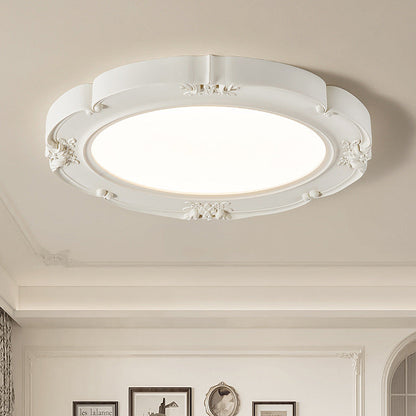 Modern Minimalist Cream Carved Round Dome Resin Acrylic LED Flush Mount Ceiling Light For Bedroom