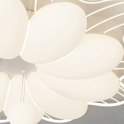 Modern Minimalist Cream Flower Round Dome Iron Rotational Molding LED Flush Mount Ceiling Light For Bedroom