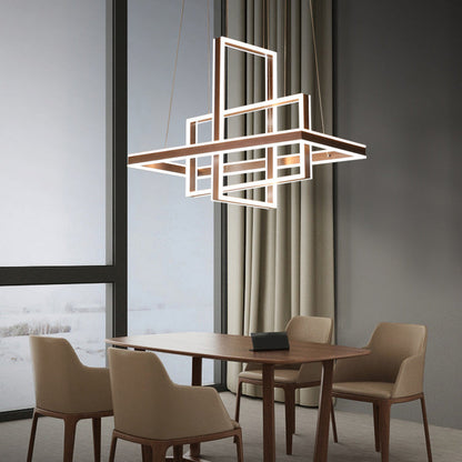 Modern Minimalist Rectangular Quadrilateral ABS Aluminum LED Chandelier For Bedroom
