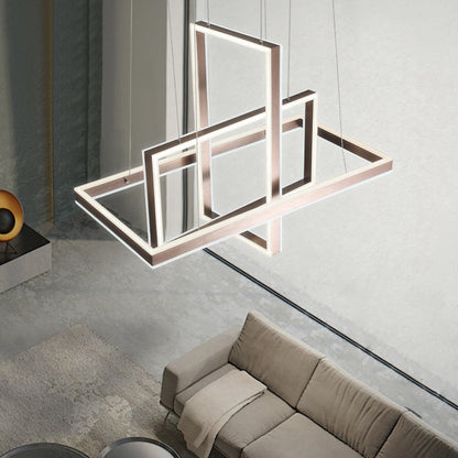 Modern Minimalist Rectangular Quadrilateral ABS Aluminum LED Chandelier For Bedroom