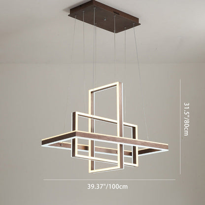 Modern Minimalist Rectangular Quadrilateral ABS Aluminum LED Chandelier For Bedroom