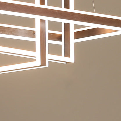 Modern Minimalist Rectangular Quadrilateral ABS Aluminum LED Chandelier For Bedroom