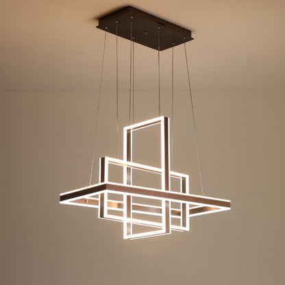 Modern Minimalist Rectangular Quadrilateral ABS Aluminum LED Chandelier For Bedroom