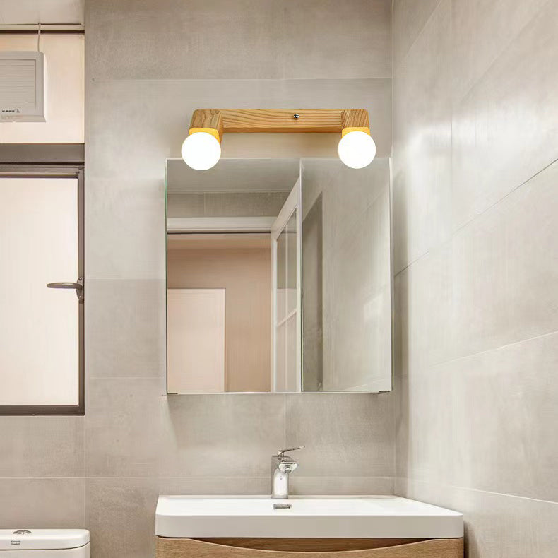Modern Minimalist Round Ball Rectangle Linear Wood 1/2/3/4 Light Wall Sconce Lamp For Bathroom
