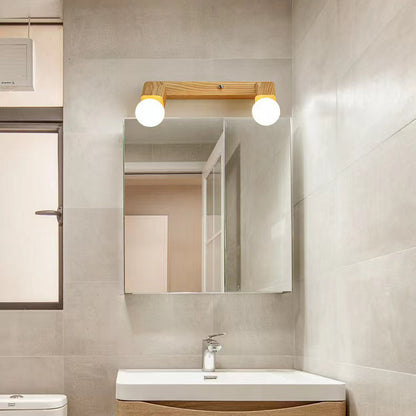 Modern Minimalist Round Ball Rectangle Linear Wood 1/2/3/4 Light Wall Sconce Lamp For Bathroom