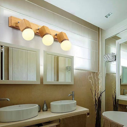 Modern Minimalist Round Ball Rectangle Linear Wood 1/2/3/4 Light Wall Sconce Lamp For Bathroom
