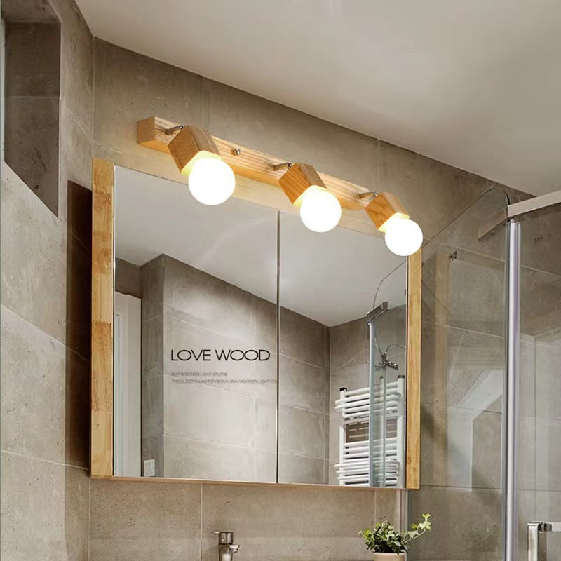 Modern Minimalist Round Ball Rectangle Linear Wood 1/2/3/4 Light Wall Sconce Lamp For Bathroom