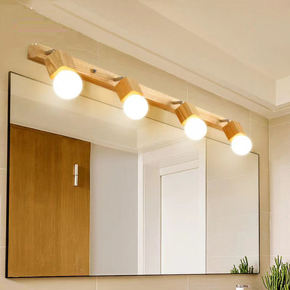 Modern Minimalist Round Ball Rectangle Linear Wood 1/2/3/4 Light Wall Sconce Lamp For Bathroom