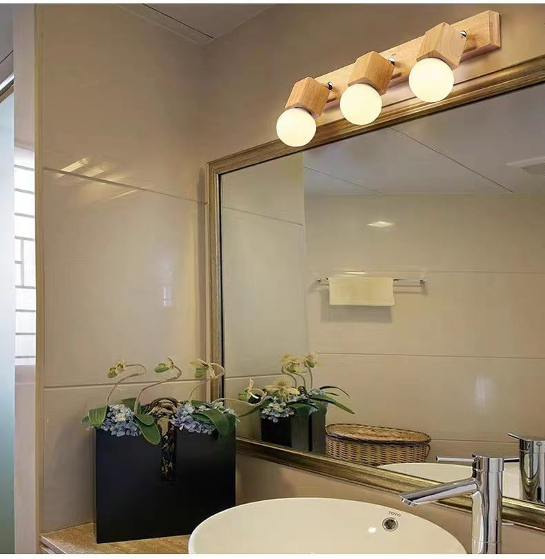Modern Minimalist Round Ball Rectangle Linear Wood 1/2/3/4 Light Wall Sconce Lamp For Bathroom