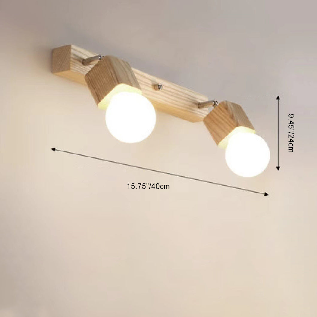 Modern Minimalist Round Ball Rectangle Linear Wood 1/2/3/4 Light Wall Sconce Lamp For Bathroom