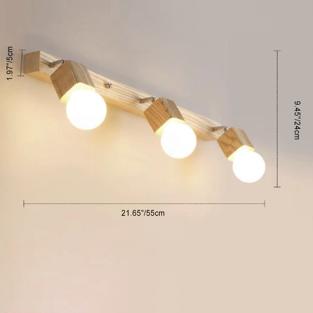 Modern Minimalist Round Ball Rectangle Linear Wood 1/2/3/4 Light Wall Sconce Lamp For Bathroom
