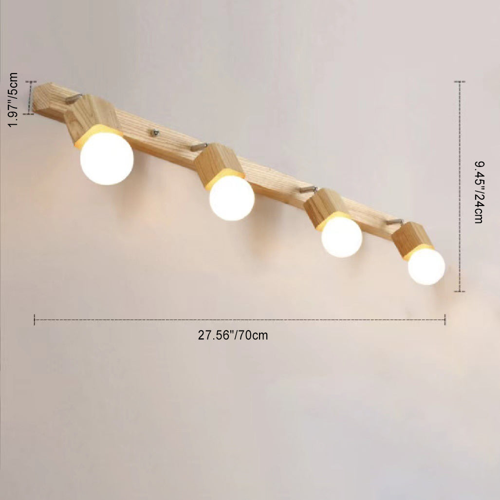 Modern Minimalist Round Ball Rectangle Linear Wood 1/2/3/4 Light Wall Sconce Lamp For Bathroom