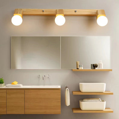 Modern Minimalist Round Ball Rectangle Linear Wood 1/2/3/4 Light Wall Sconce Lamp For Bathroom