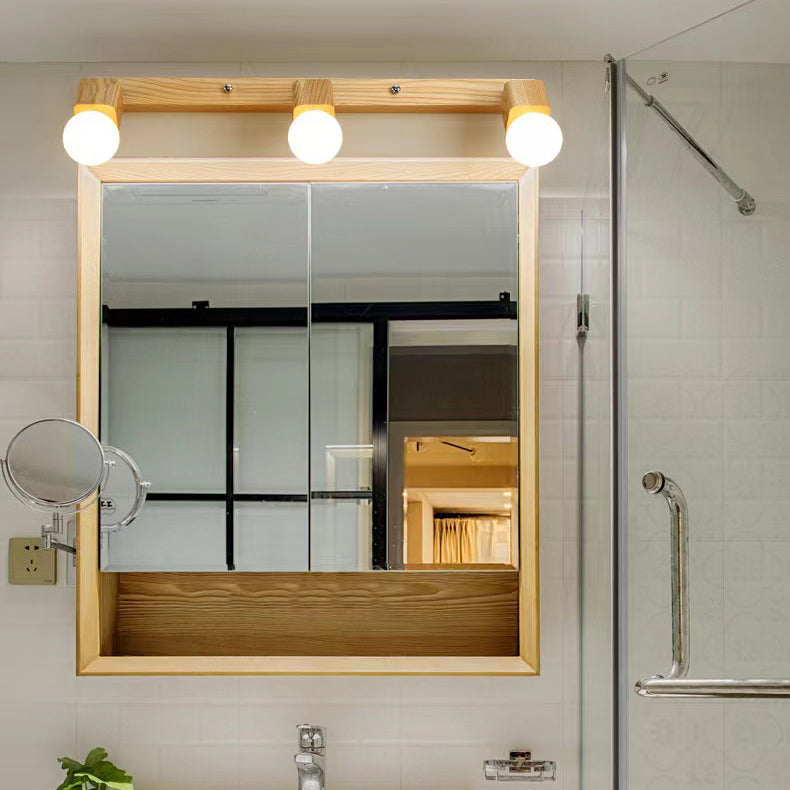 Modern Minimalist Round Ball Rectangle Linear Wood 1/2/3/4 Light Wall Sconce Lamp For Bathroom