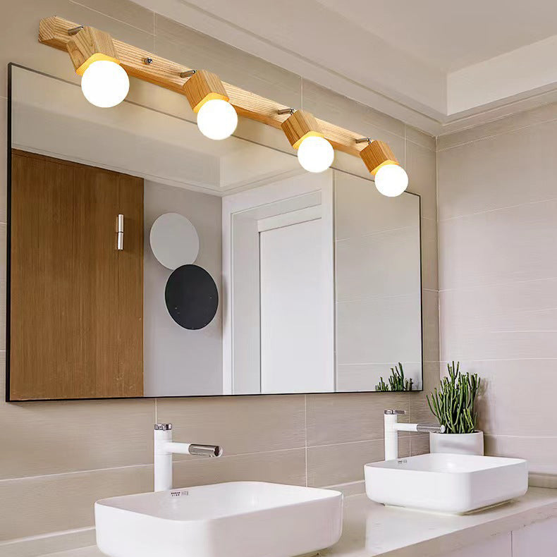 Modern Minimalist Round Ball Rectangle Linear Wood 1/2/3/4 Light Wall Sconce Lamp For Bathroom