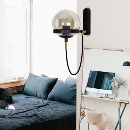 Modern Minimalist Industrial Style Round Orb Iron Glass 1-Light Wall Sconce Lamp For Bedroom