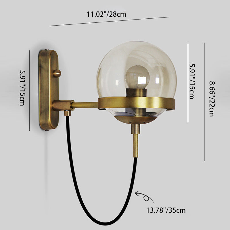 Modern Minimalist Industrial Style Round Orb Iron Glass 1-Light Wall Sconce Lamp For Bedroom