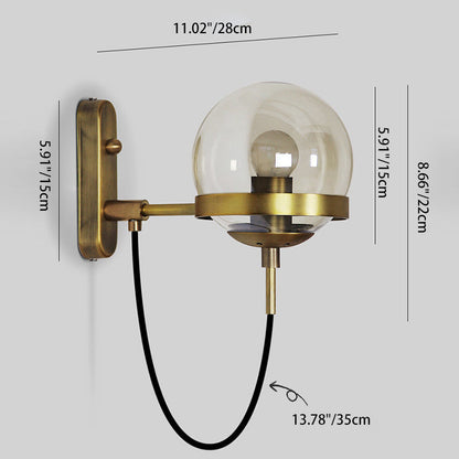 Modern Minimalist Industrial Style Round Orb Iron Glass 1-Light Wall Sconce Lamp For Bedroom