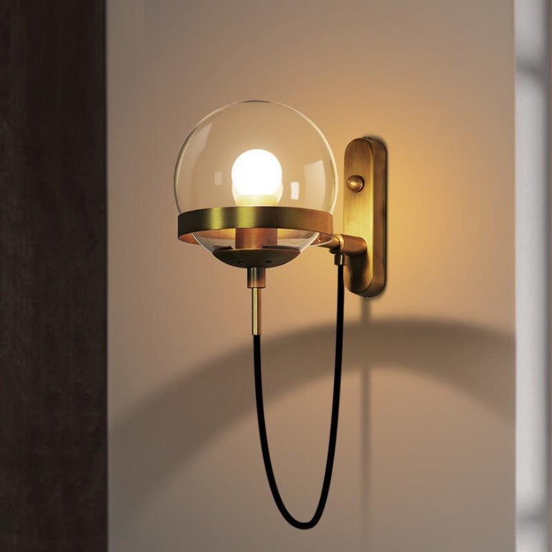 Modern Minimalist Industrial Style Round Orb Iron Glass 1-Light Wall Sconce Lamp For Bedroom