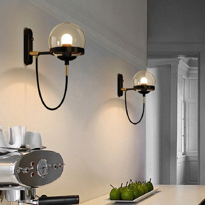 Modern Minimalist Industrial Style Round Orb Iron Glass 1-Light Wall Sconce Lamp For Bedroom