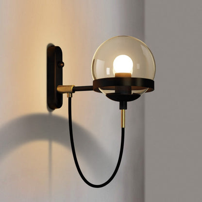 Modern Minimalist Industrial Style Round Orb Iron Glass 1-Light Wall Sconce Lamp For Bedroom