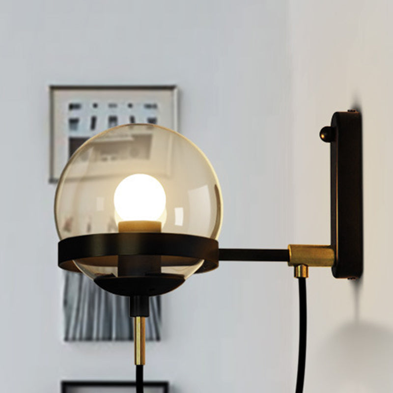 Modern Minimalist Industrial Style Round Orb Iron Glass 1-Light Wall Sconce Lamp For Bedroom