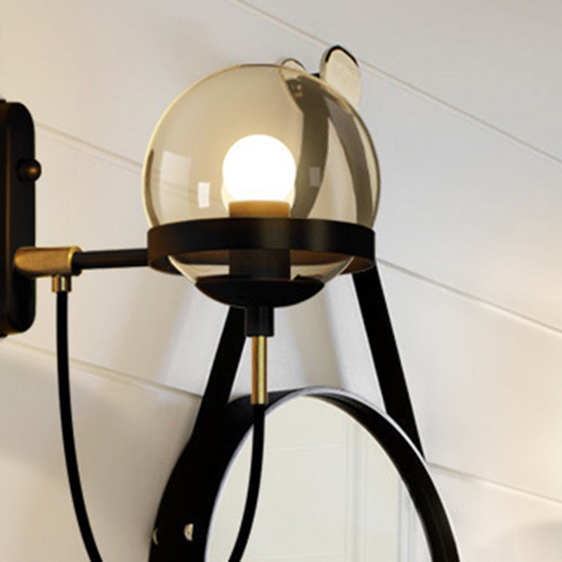 Modern Minimalist Industrial Style Round Orb Iron Glass 1-Light Wall Sconce Lamp For Bedroom