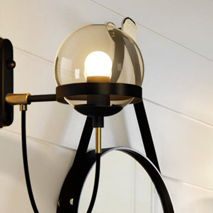 Modern Minimalist Industrial Style Round Orb Iron Glass 1-Light Wall Sconce Lamp For Bedroom