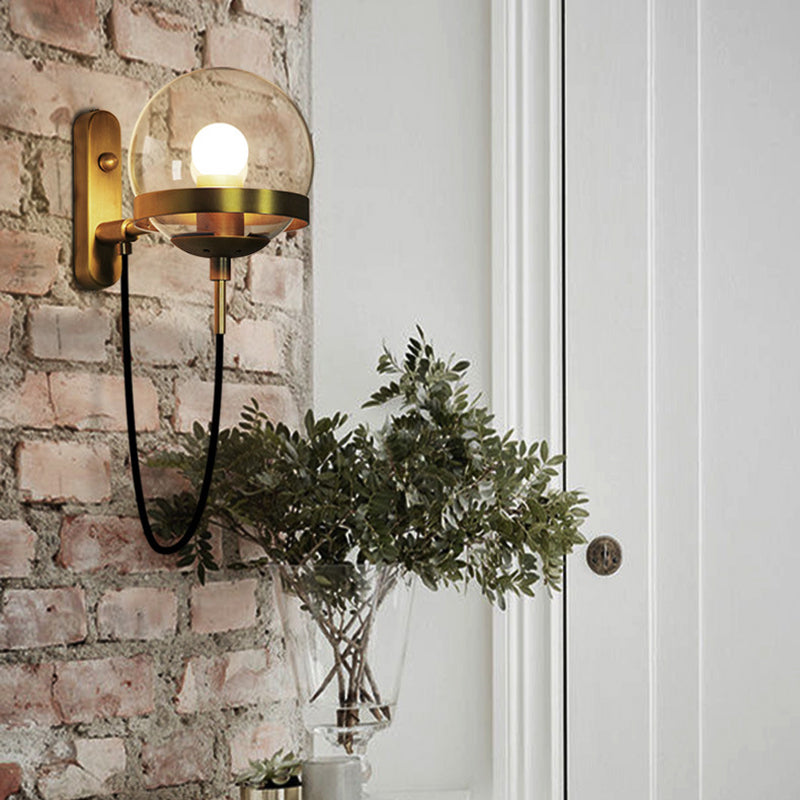 Modern Minimalist Industrial Style Round Orb Iron Glass 1-Light Wall Sconce Lamp For Bedroom