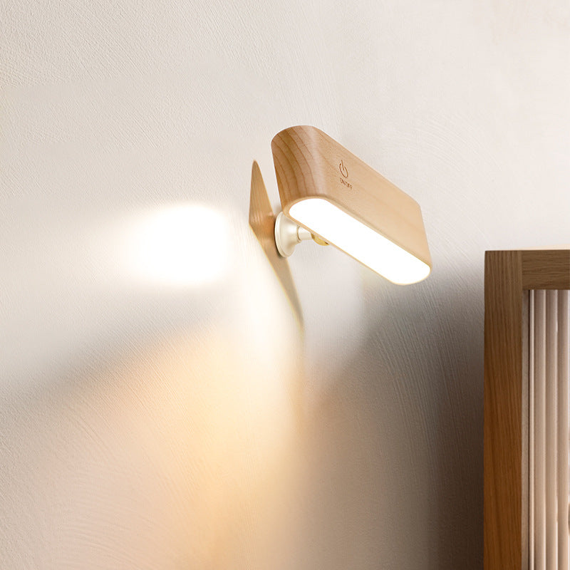مصباح حائط LED مغناطيسي خشبي مستطيل الشكل بتصميم عصري بسيط لغرفة النوم 