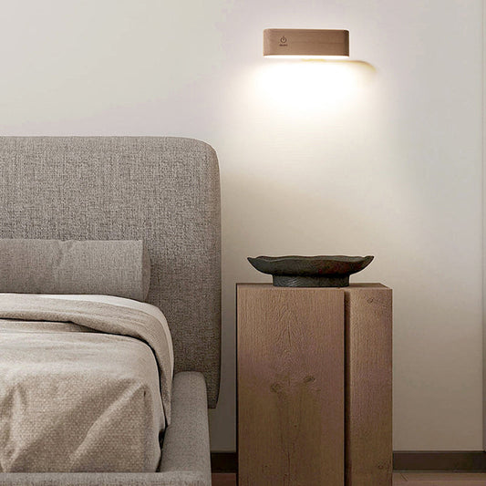 مصباح حائط LED مغناطيسي خشبي مستطيل الشكل بتصميم عصري بسيط لغرفة النوم 