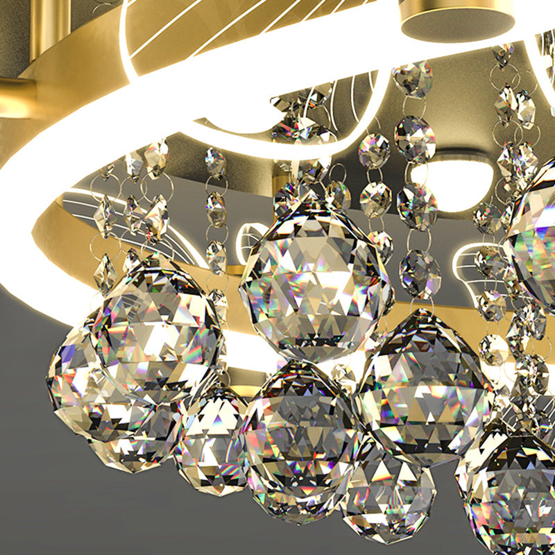 Modern Luxury Flower Butterfly Round Dome Crystal Metal Acrylic LED Flush Mount Ceiling Light For Bedroom