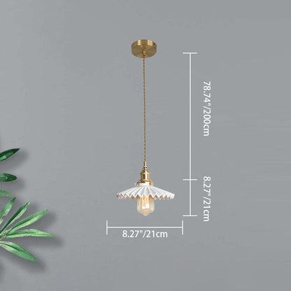 Modern Scandinavian Pleated Half Circle Copper Ceramic 1-Light Pendant Light For Bedroom