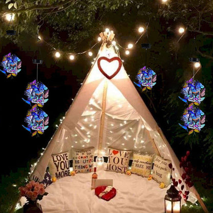 Modern Art Deco Hanging Solar Waterproof Butterfly Ball Round Iron LED Outdoor Light For Garden