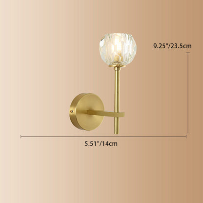 Modern Luxury Round Cylindrical Spherical Copper Glass 1-Light Wall Sconce Lamp For Bedroom