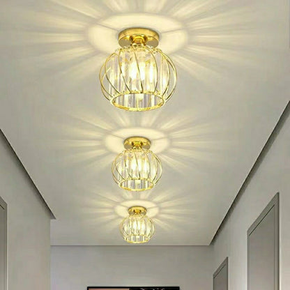 Modern Minimalist Hollowed Out Round Dome Iron Crystal 1-Light Semi-Flush Mount Ceiling Light For Bedroom