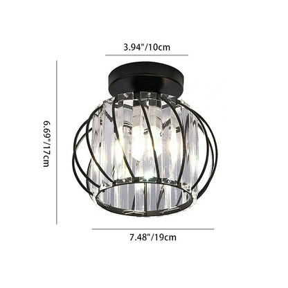 Modern Minimalist Hollowed Out Round Dome Iron Crystal 1-Light Semi-Flush Mount Ceiling Light For Bedroom