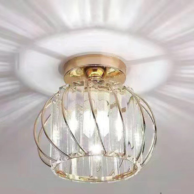 Modern Minimalist Hollowed Out Round Dome Iron Crystal 1-Light Semi-Flush Mount Ceiling Light For Bedroom
