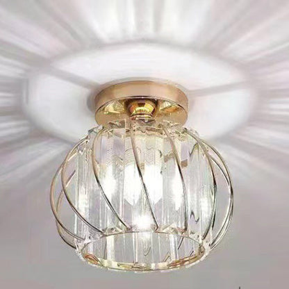 Modern Minimalist Hollowed Out Round Dome Iron Crystal 1-Light Semi-Flush Mount Ceiling Light For Bedroom