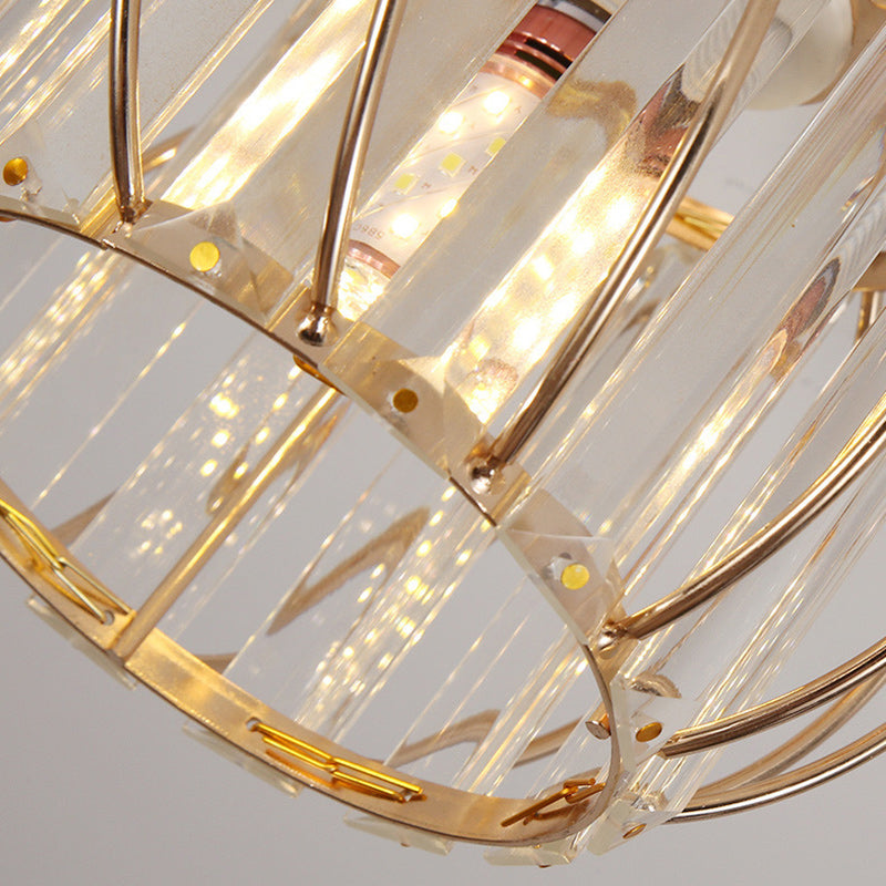 Modern Minimalist Hollowed Out Round Dome Iron Crystal 1-Light Semi-Flush Mount Ceiling Light For Bedroom