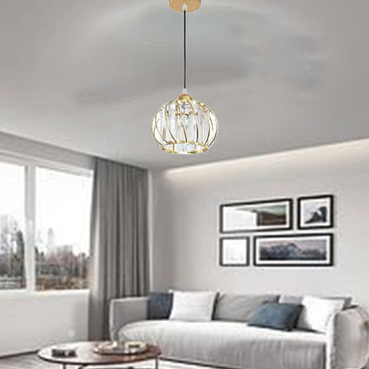 Modern Minimalist Hollowed Out Round Spherical Iron Crystal 1-Light Pendant Light For Bedroom