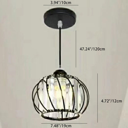Modern Minimalist Hollowed Out Round Spherical Iron Crystal 1-Light Pendant Light For Bedroom