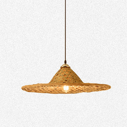 Traditional Farmhouse Conical Bucket Hat Bamboo Leaf 1-Light Pendant Light For Dining Room