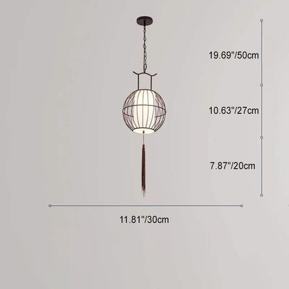 Traditional Vintage Birdcage Round Oval Metal Fabric 1-Light Pendant Light For Dining Room