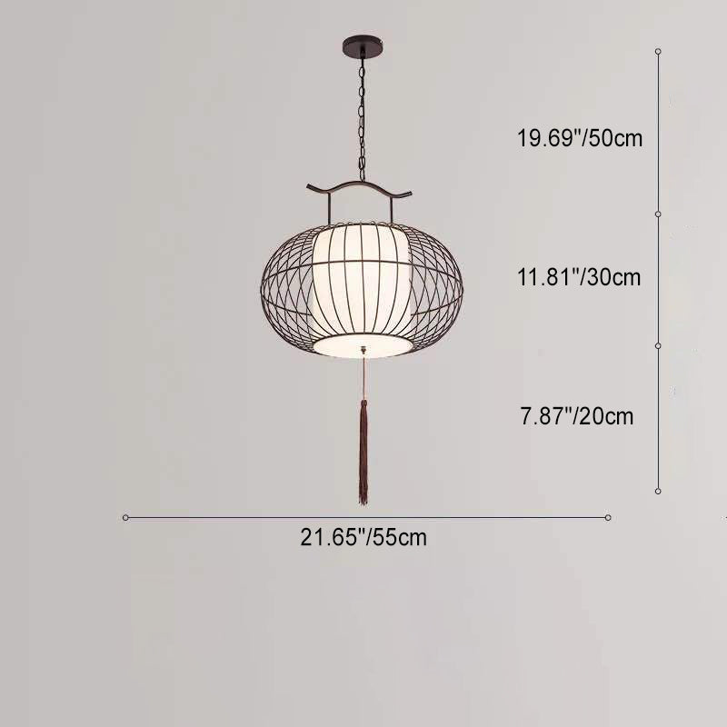 Traditional Vintage Birdcage Round Oval Metal Fabric 1-Light Pendant Light For Dining Room