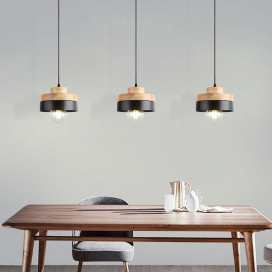 Modern Minimalist Round Square Iron Wood 1-Light Pendant Light For Bedroom